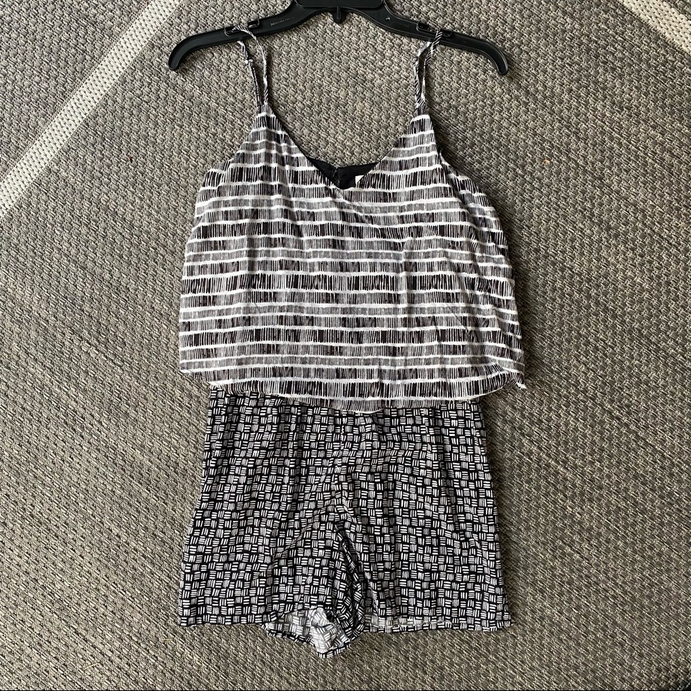 Old Navy romper, black and white patterns